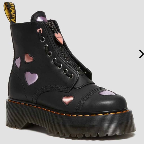 Dr. Martens Shoes - Dr. Martens Women's Sinclair LIMITED EDITION Hearts Quad Platform Black US 7